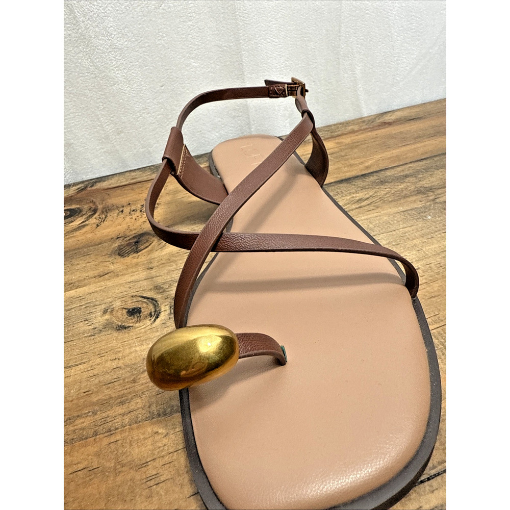 LOFT Brown Sandals Size 9 NWOB Strappy Casual Gold Embellished Buckle Square Toe - Picture 4 of 8